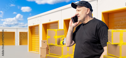 Man speaks on phone near st...