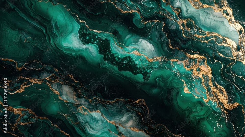 A stunning marbled texture features deep green and gold hues blending harmoniously. The organic patterns create a sense of depth and fluidity, captivating the viewer's attention A stunning marbled texture features deep green and gold hues blending harmoniously. The organic patterns create a sense of depth and fluidity, captivating the viewer's attention