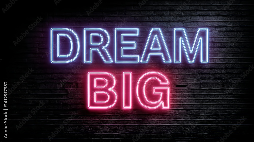 Vibrant neon sign glowing against a dark background, encouraging creativity and ambition. Vibrant neon sign glowing against a dark background, encouraging creativity and ambition.