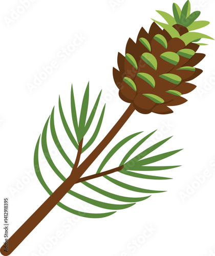 Pine tree branch and cone vector illustration 