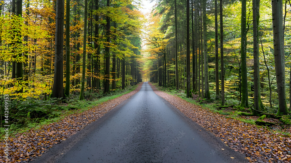 Fototapeta premium Autumn Forest Road With Colorful Trees