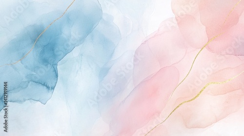 Soft pastel hues of blue and pink blend seamlessly with delicate gold accents to create a calming abstract design suitable for home or office decor
