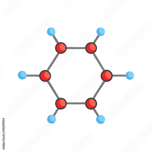 Hexagonal molecular structure icon in flat vector style
