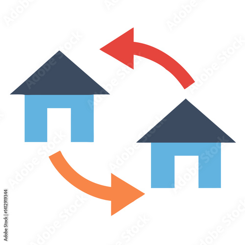 House exchange with red arrows in flat vector style