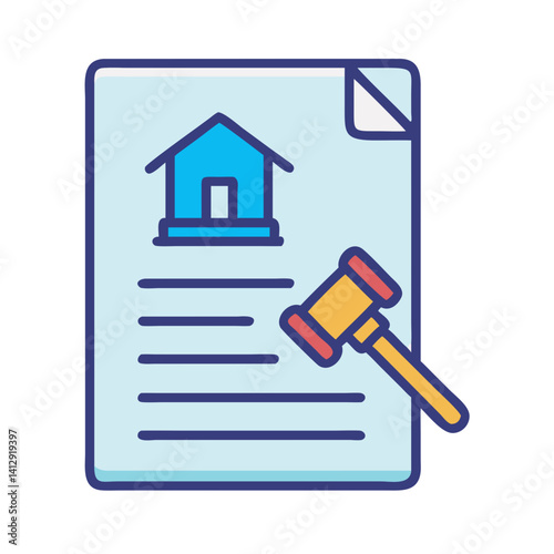 Real estate legal document with gavel icon in cartoon vector style