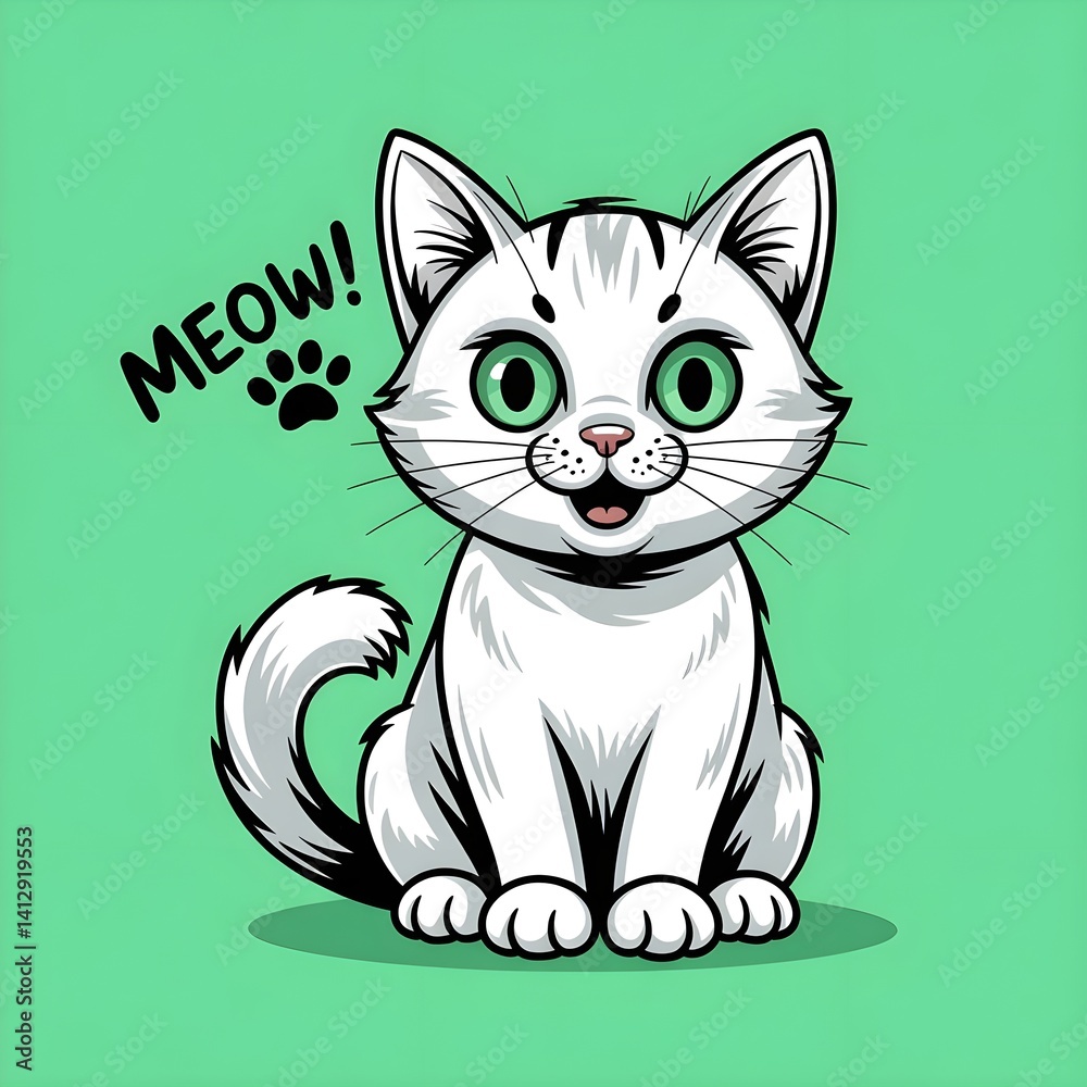 Fototapeta premium vector illustration of a cat with green eyes