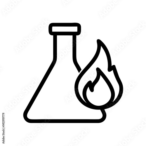 Lab flask with flame icon in black and white style