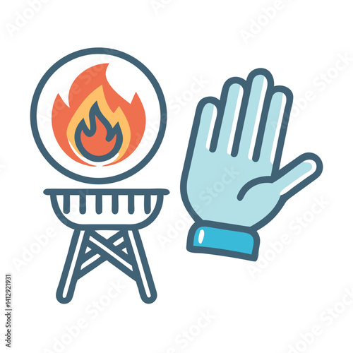 Fire grill with protective glove icon in cartoon vector style
