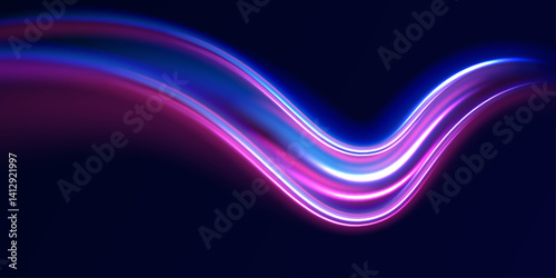 Colorful Light Trails, Long Time Exposure Motion Blur Effect. Abstract fire flare trace lens flares acceleration speed motion on night road. Acceleration speed motion on night road. 