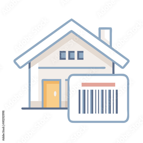 House with barcode icon in modern flat vector style