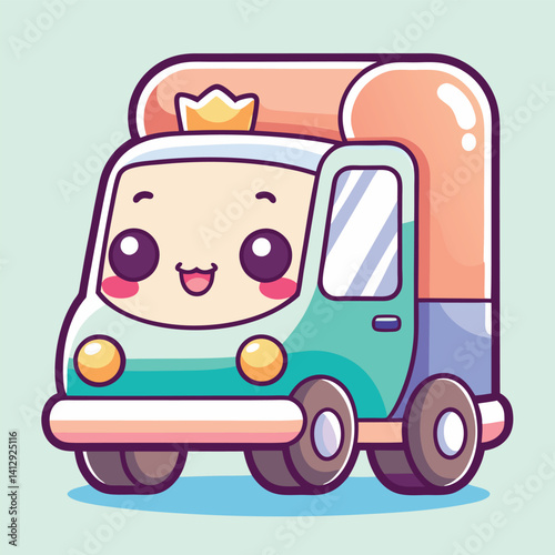 Cute cartoon delivery truck with a crown