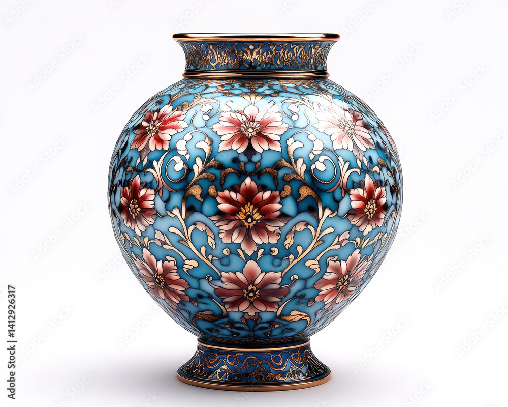 Exquisite Cloisonne Vase with Intricate Floral Design on White Background Exquisite Cloisonne Vase with Intricate Floral Design on White Background