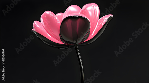 3D Render of Inflatable Pink Tulip on Black Background