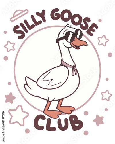 Goofy cartoon goose wearing sunglasses strikes a fun pose for the Silly Goose Club