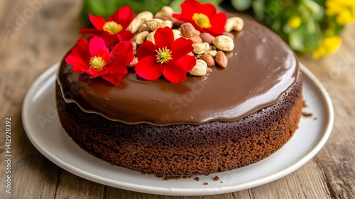 Wallpaper Mural Gourmet Chocolate Cake with Nuts and Flowers Torontodigital.ca