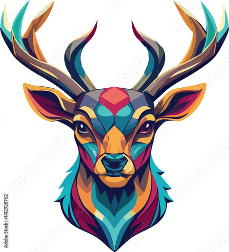 Colorful Vector Deer Head Logo – Perfect for Rustic Decor, Sportsman Branding, and Trophy Designs