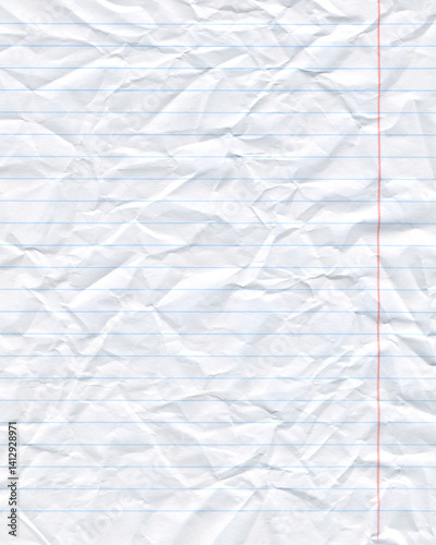Natural lined crumpled paper page background. Old antique notebook sheet paper texture. Vintage paper background.