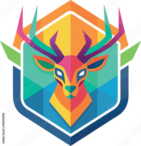 Deer Head Vector with Colored Design – Great for Hunting Logos, Patches, and Nature Posters