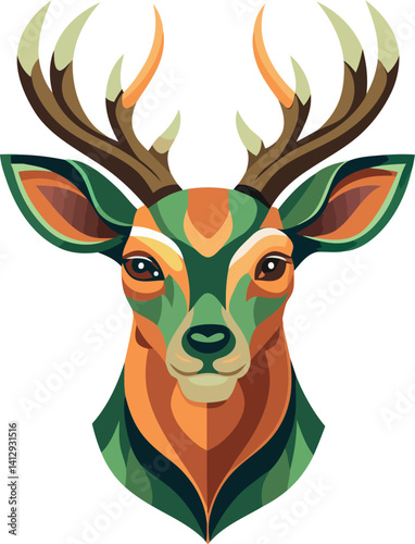 Flat Vintage Color Deer Head Illustration – Perfect for Rustic, Forest, and Nature Projects