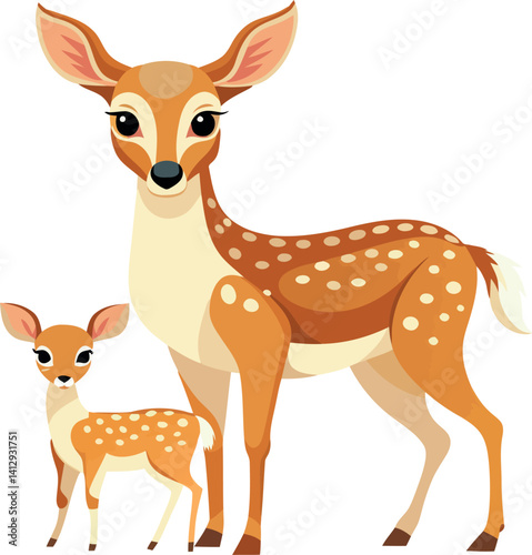 Mother Deer with Baby Fawn in Forest Scene – Beautiful Wildlife Vector for Nature Projects