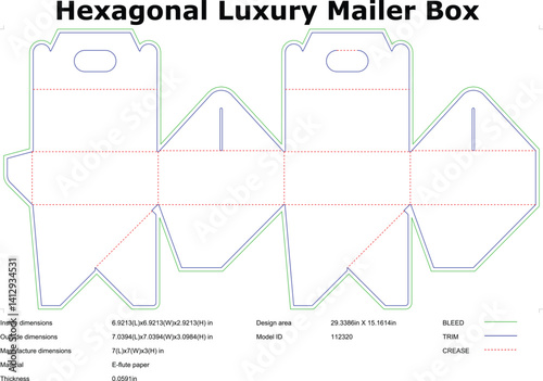 Hexagonal Luxury Mailer Box Packaging Design Template DieCut