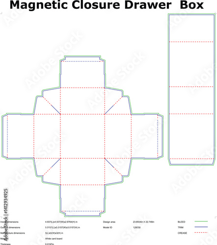 Magnetic Closure Drawer Box Packaging Design Template Diagram