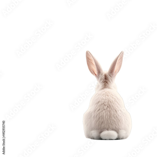 White rabbit bunny back view isolated on white background fluffy tail long ears adorable pet Easter animal wildlife mammal hare rodent lagomorph leporidae domestic furry cute small creature symbol of