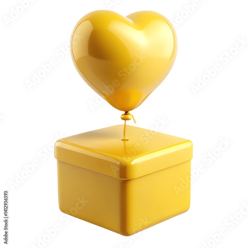 Classic yellow balloon box isolated  transparent on white background.