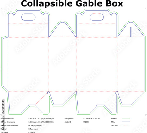 Collapsible Gable Box Packaging Design Template Diagram Instructions