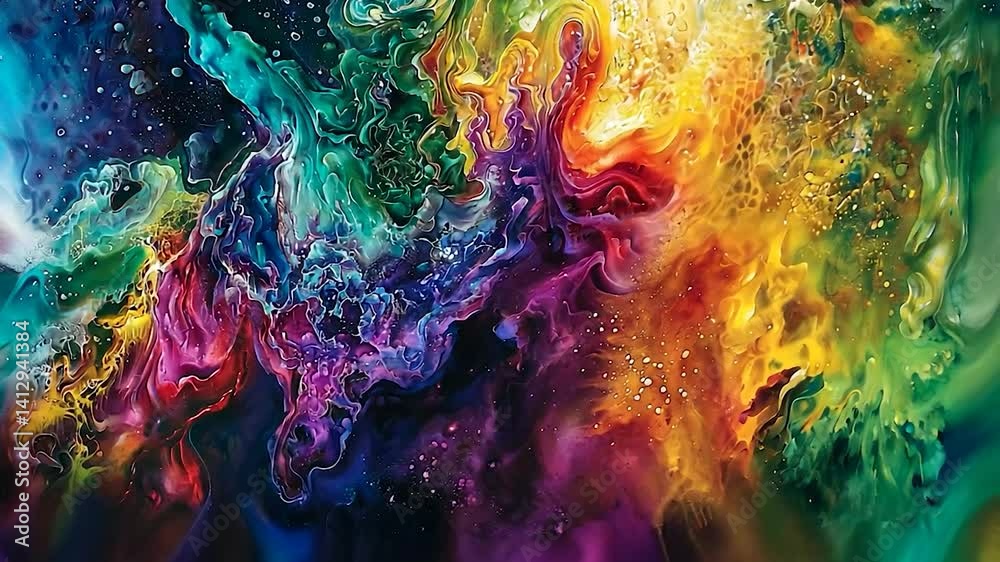 Vibrant abstract artwork showcasing a swirling mix of colors and textures in a cosmic theme
