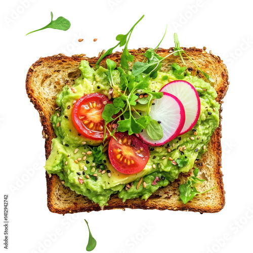 Single slice of toasted sourdough bread topped with butter, savory breakfast, Isolated Transparent Background