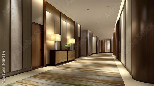 Modern hotel hallway, elegant design