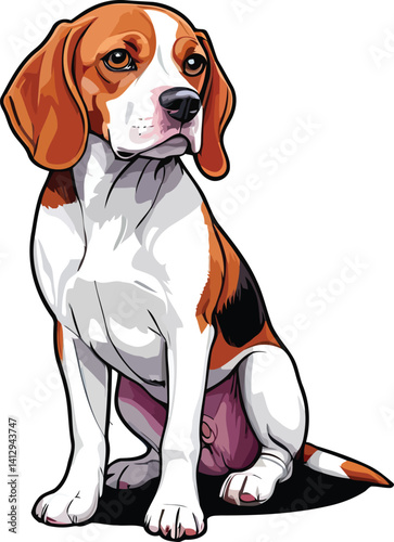 Beagle Dog in Red and White Coat – Ideal for Animal Art, Gifts, and Digital Designs

