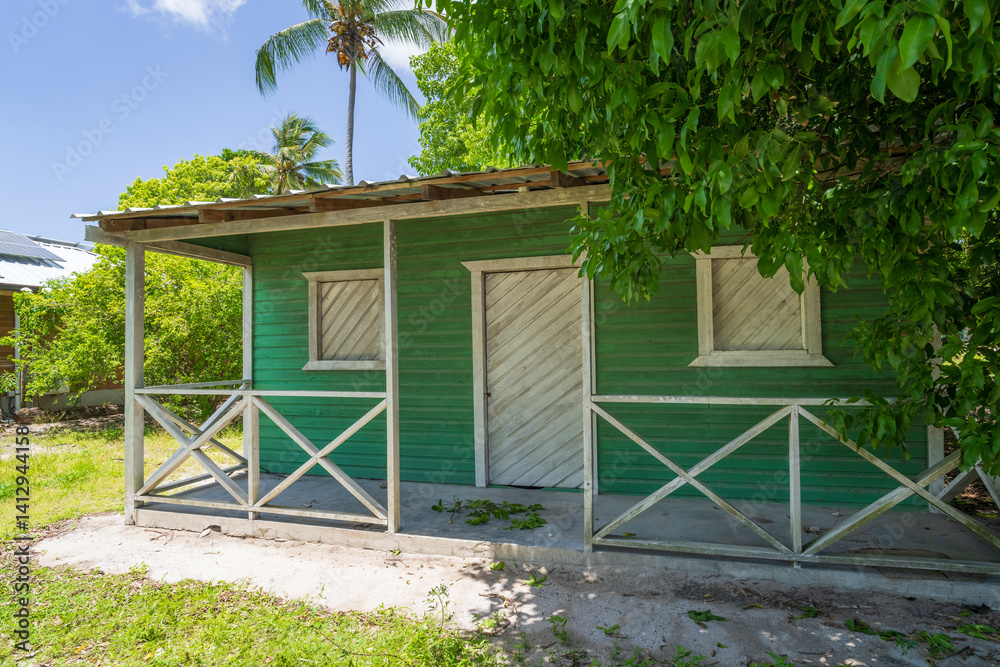 Typical colorful house of the Saona Island, Mano Juan fishing village,Dominican Republic.