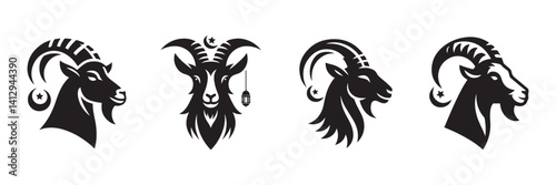  Eid ul adha goat logo black simple flat icon set vector illustration on white background