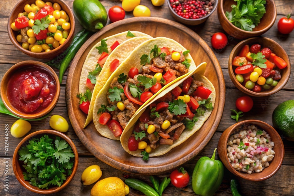 Tacos with vegetables and meat Tacos with vegetables and meat
