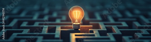 A luminous light bulb glows in the center of a maze, signifying artistic expression and logical reasoning in a nuanced world