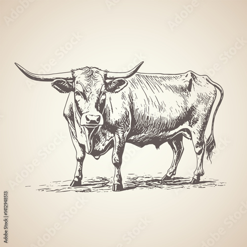 handrawn cow illustration graphic retro