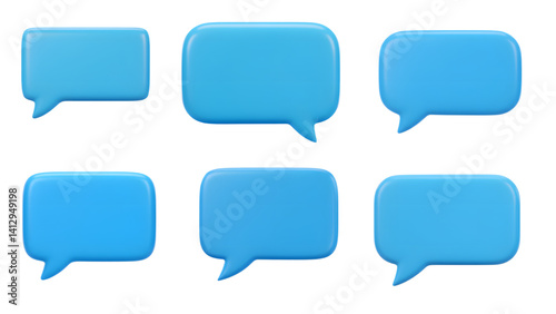 3d blue speech bubble set, chat box render png