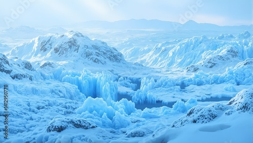 Wallpaper Mural Explore a mystical frozen landscape shimmering ice formations deep blue crevasses and glistening frosted rocks under the dramatic arctic sun Torontodigital.ca