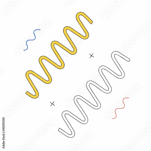 Playful yellow and black wavy lines playfully dancing across a white background, a vibrant and energetic abstract design.