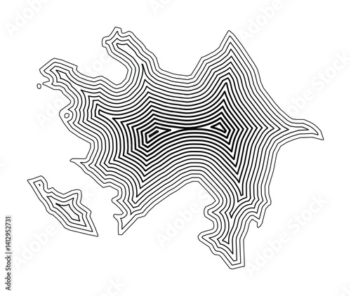 Abstract map of Azerbaijan showing the country border buffered inside with black tapering lines