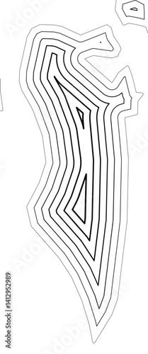 Abstract map of Bahrain showing the country border buffered inside with black tapering lines