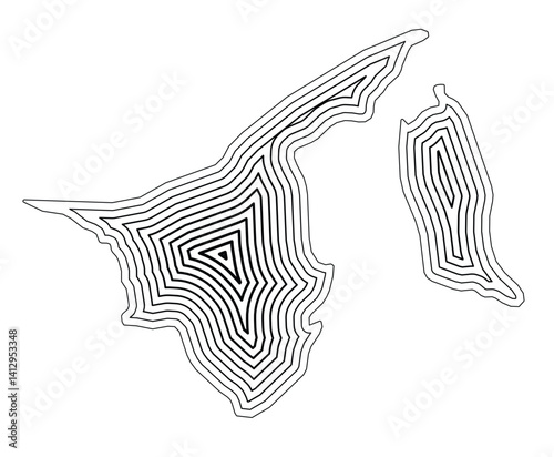 Abstract map of Brunei showing the country border buffered inside with black tapering lines