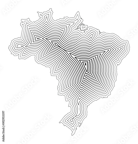 Abstract map of Brazil showing the country border buffered inside with black tapering lines