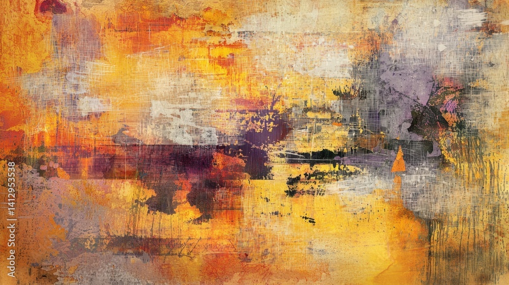 Obraz premium This artwork showcases a blend of bold colors and abstract forms, creating an engaging visual experience. Various textures add depth and intrigue to the overall design