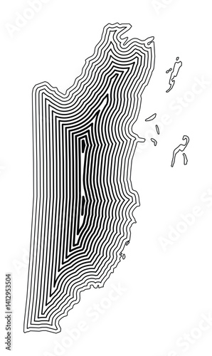 Abstract map of Belize showing the country border buffered inside with black tapering lines
