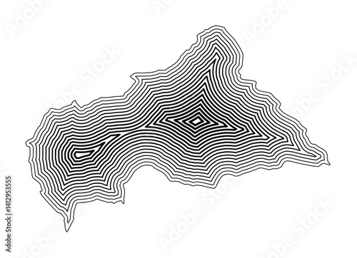 Abstract map of the Central African Republic showing the country border buffered inside with black tapering lines