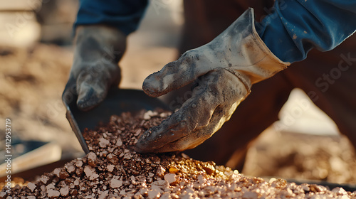 Iron ore miner sorting materials at a mining site. Featuring sorting and categorization photo