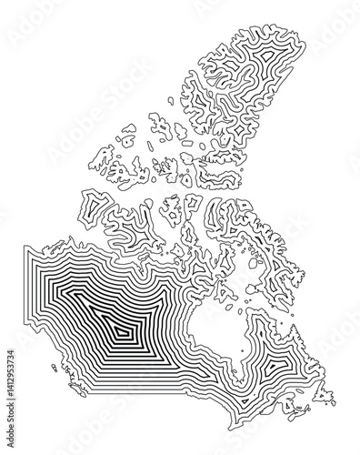 Abstract map of Canada showing the country border buffered inside with black tapering lines